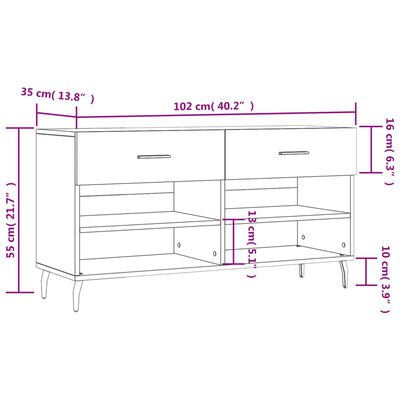 vidaXL Kenkäpenkki valkoinen 102x35x55 cm tekninen puu