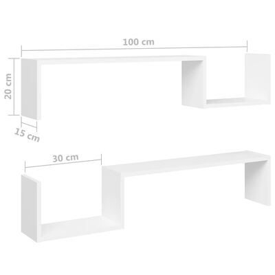 vidaXL Seinähyllyt 2 kpl valkoinen 100x15x20 cm lastulevy