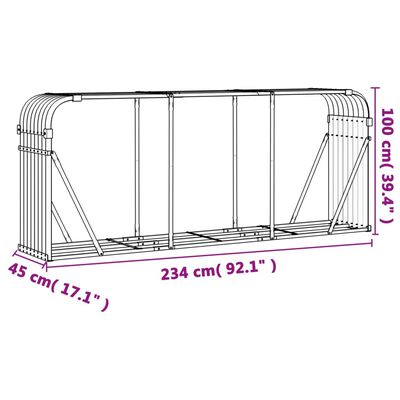 vidaXL Polttopuuteline antrasiitti 234x45x100 cm galvanoitu teräs