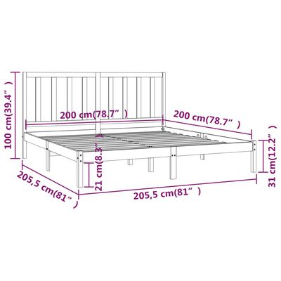 vidaXL Sängynrunko musta täysi mänty 200 x 200 cm