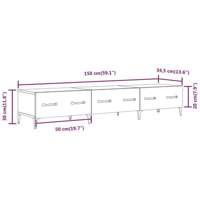 vidaXL TV-taso betoninharmaa 150x34,5x30 cm tekninen puu