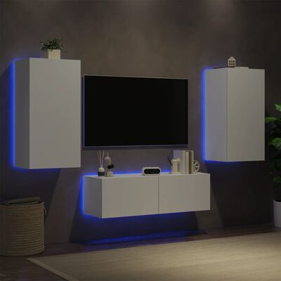 vidaXL 3-osainen TV-seinäkaappisarja LED-valoilla valkoinen