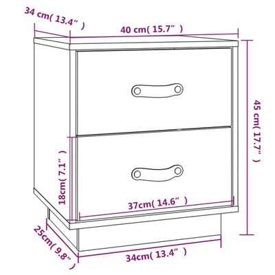 vidaXL Yöpöydät 2 kpl valkoinen 40x34x45 cm täysi mänty