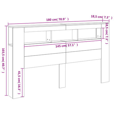 vidaXL Sängynpääty LED-valoilla ruskea tammi 180x18,5x103,5 cm puu