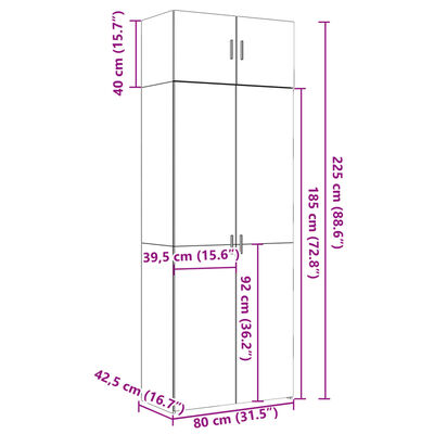 vidaXL Säilytyskaappi savutammi 80x42,5x225 cm tekninen puu