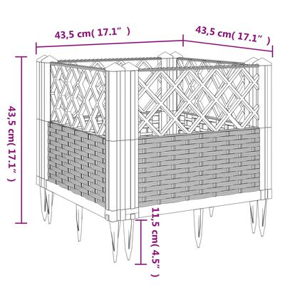 vidaXL Kukkalaatikko jalkatapeilla harmaa 43,5x43,5x43,5 cm PP