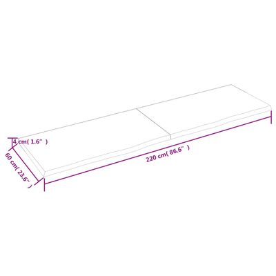 vidaXL Kylpyhuoneen työtaso v.ruskea 220x60x(2-4)cm käsitelty täyspuu