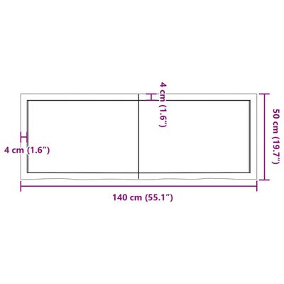 vidaXL Pöytälevy vaaleanruskea 140x50x(2-6) cm käsitelty täystammi