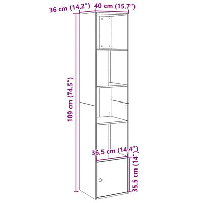 vidaXL Kirjahylly musta 40x36x189 cm tekninen puu