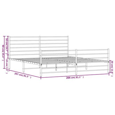 vidaXL Metallinen sängynrunko päädyillä musta 200x200 cm