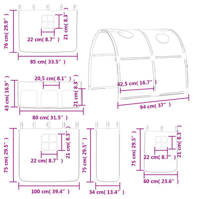 vidaXL Lasten parvisänky tunnelilla sininen 80x200 cm täysi mänty