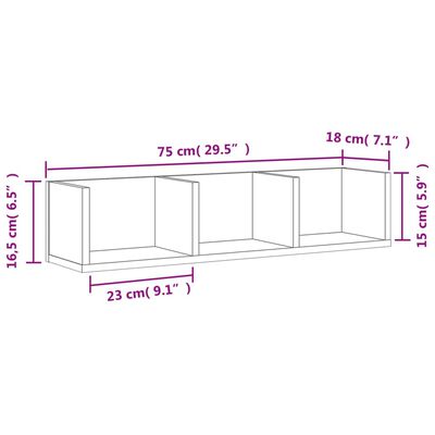 vidaXL Seinäkaapit 2 kpl ruskea tammi 75x18x16,5 cm tekninen puu