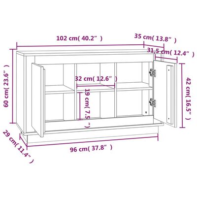 vidaXL Senkki harmaa Sonoma 102x35x60 cm tekninen puu