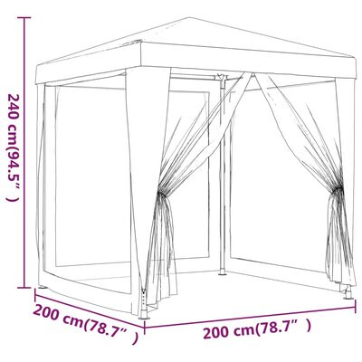 vidaXL Juhlateltta 4 verkkosivuseinää punainen 2x2 m HDPE