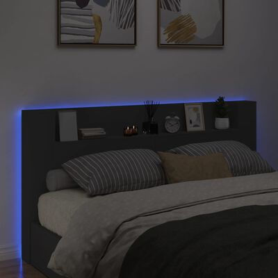 vidaXL Sängynpäätykaappi LED-valoilla musta 200x16,5x103,5 cm