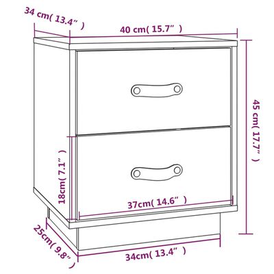 vidaXL Yöpöydät 2 kpl hunajanruskea 40x34x45 cm täysi mänty