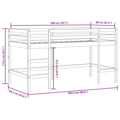 vidaXL Lasten parvisänky tikkailla valkoinen 80x200 cm täysi mänty