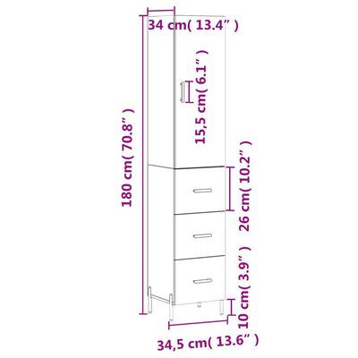 vidaXL Kaappi valkoinen 34,5x34x180 cm tekninen puu