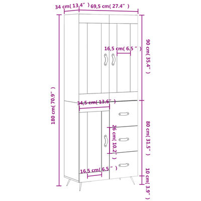 vidaXL Kaappi ruskea tammi 69,5x34x180 cm tekninen puu