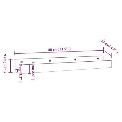 vidaXL Seinähyllyt 2 kpl valkoinen 80x12x9 cm täysi mänty