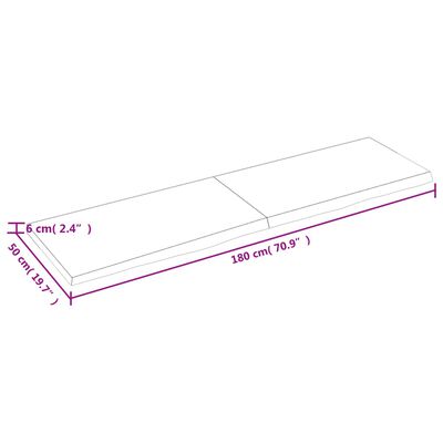 vidaXL Kylpyhuoneen työtaso t.ruskea 180x50x(2-6)cm käsitelty täyspuu