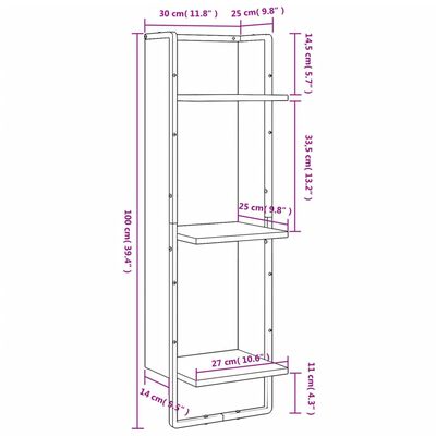 vidaXL Seinähylly 3 kerrosta Sonoma-tammi 30x25x100 cm tekninen puu