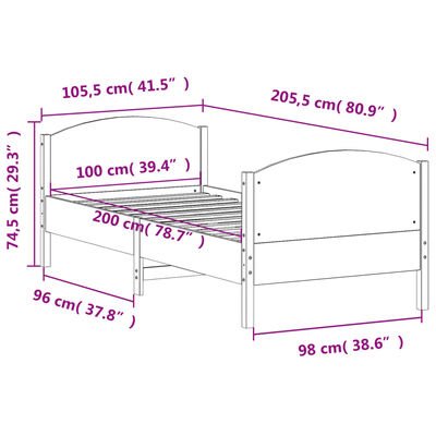 vidaXL Sänky ilman patjaa vahanruskea 100x200 cm täysi mänty