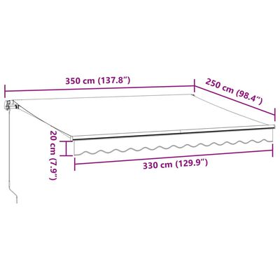 vidaXL Käsin kelattava markiisi antrasiitti/valkoinen 350x250 cm