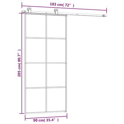 vidaXL Liukuovi asennustarvikkeilla 90x205 cm ESG lasi ja alumiini