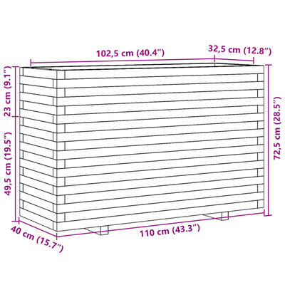 vidaXL Puutarhakukkalaatikko 110x40x72,5 cm kyllästetty mänty