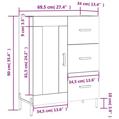 vidaXL Senkki Sonoma-tammi 69,5x34x90 cm tekninen puu