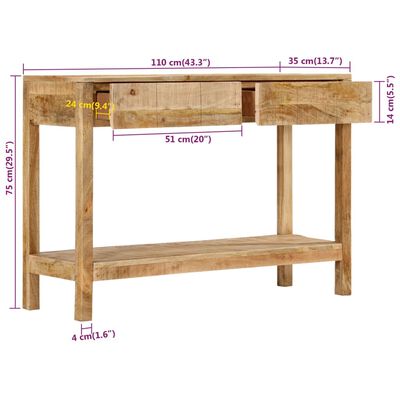 vidaXL Konsolipöytä 2 laatikolla 110x35x75 cm täysi mangopuu