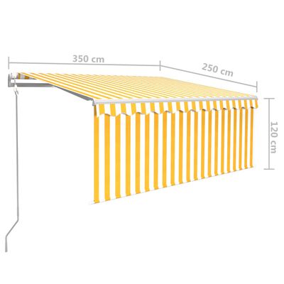 vidaXL Automaattisesti kelautuva markiisi verholla 3,5x2,5m keltavalk.