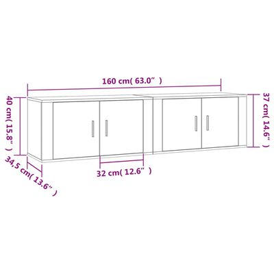 vidaXL Seinäkiinnitettävät TV-kaapit 2 kpl betoninharmaa 80x34,5x40 cm