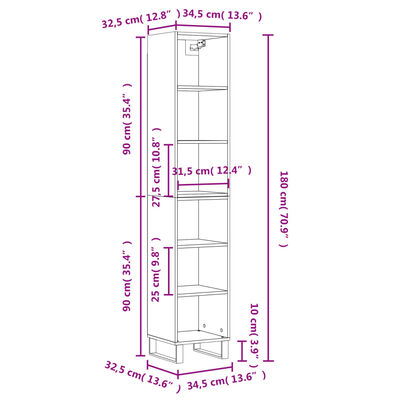 vidaXL Kaappi betoninharmaa 34,5x32,5x180 cm tekninen puu