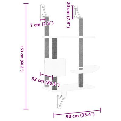 vidaXL Kissan raapimispuu seinälle tummanharmaa 153 cm