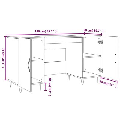 vidaXL Työpöytä ruskea tammi 140x50x75 cm tekninen puu