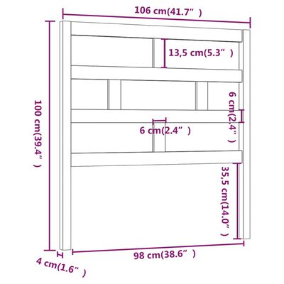 vidaXL Sängynpääty musta 106x4x100 cm täysi mänty