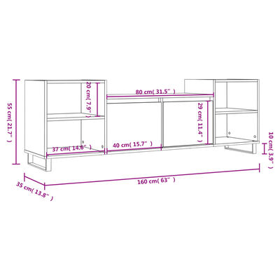 vidaXL TV-taso Sonoma-tammi 160x35x55 cm tekninen puu