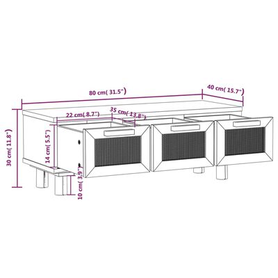 vidaXL Sohvapöytä musta 80x40x30 cm tekninen puu ja täysi mänty