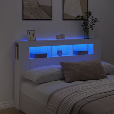 vidaXL Sängynpääty LED-valoilla valk. 160x18,5x103,5 cm tekninen puu