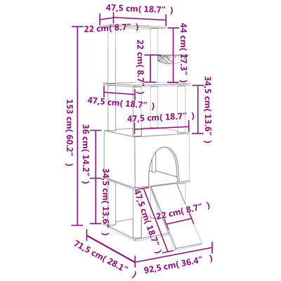 vidaXL Kissan kiipeilypuu sisal- raapimispylväillä vaaleanharm. 153 cm