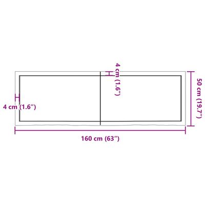 vidaXL Kylpyhuoneen työtaso 160x50x(2-6) cm käsittelemätön täysi puu