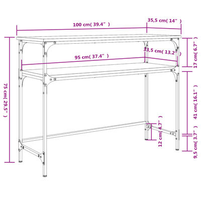 vidaXL Sohvapöytä Sonoma-tammi 100x35,5x75 cm tekninen puu