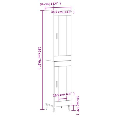 vidaXL Kaappi ruskea tammi 34,5x34x180 cm tekninen puu