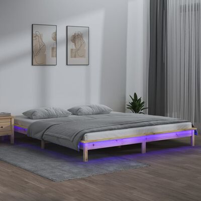 vidaXL Sängynrunko LED-valoilla 120x190 cm Small Double täysi puu