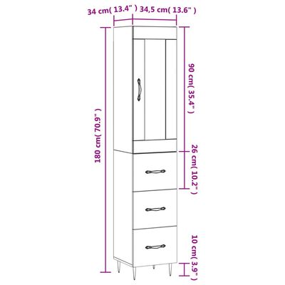 vidaXL Kaappi betoninharmaa 34,5x34x180 cm tekninen puu