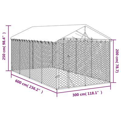 vidaXL Koiran ulkohäkki katolla hopea 3x6x2,5 m galvanoitu teräs