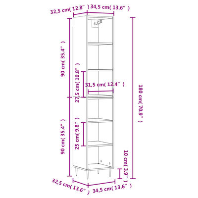 vidaXL Kaappi Sonoma-tammi 34,5x32,5x180 cm tekninen puu