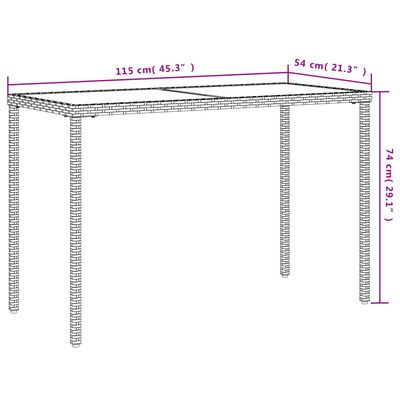 vidaXL Puutarhapöytä lasipöytälevy musta 115x54x74 cm polyrottinki